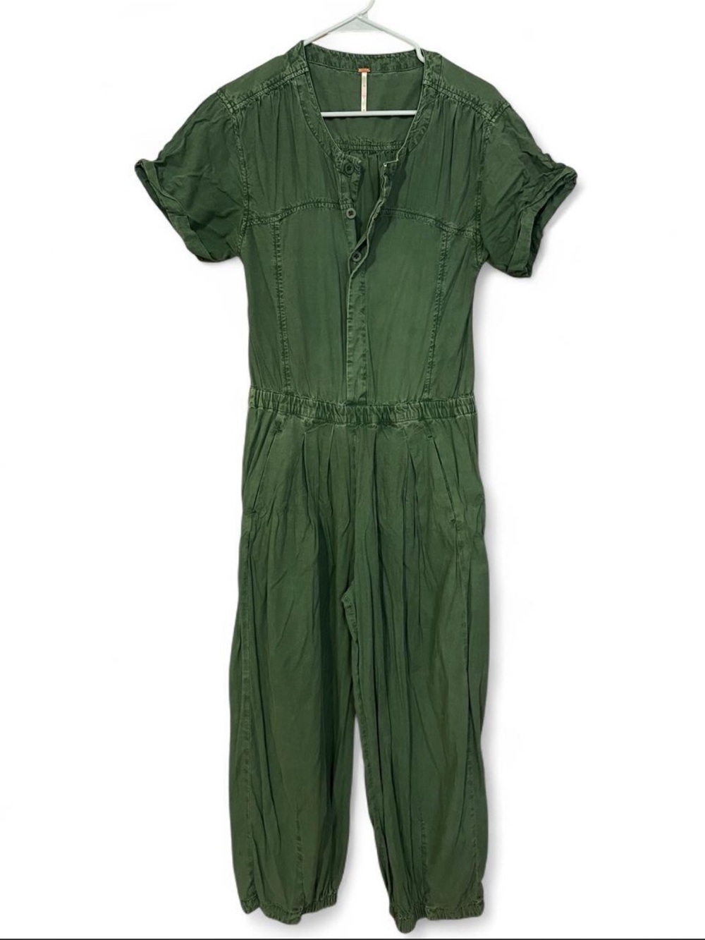Free People Olive Green Short Sleeve Utility Jumpsuit